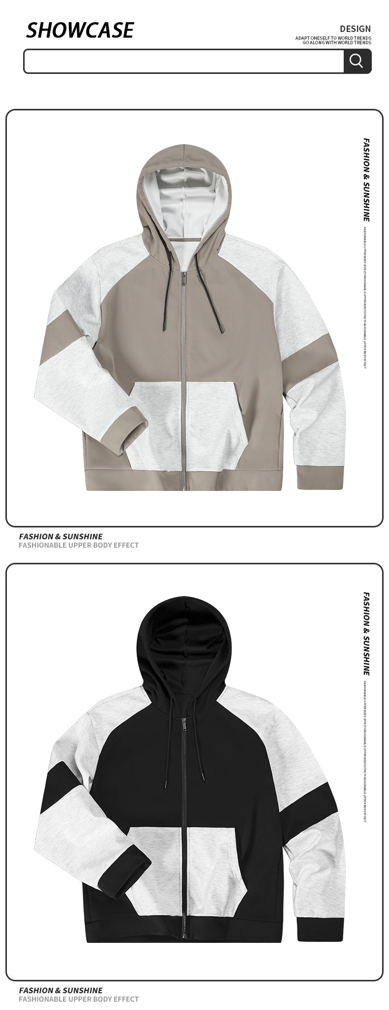 Casual Sporty Multi-Color Block Print Pullover Hooded Sweatshirt Jacket with Composite Long Sleeves