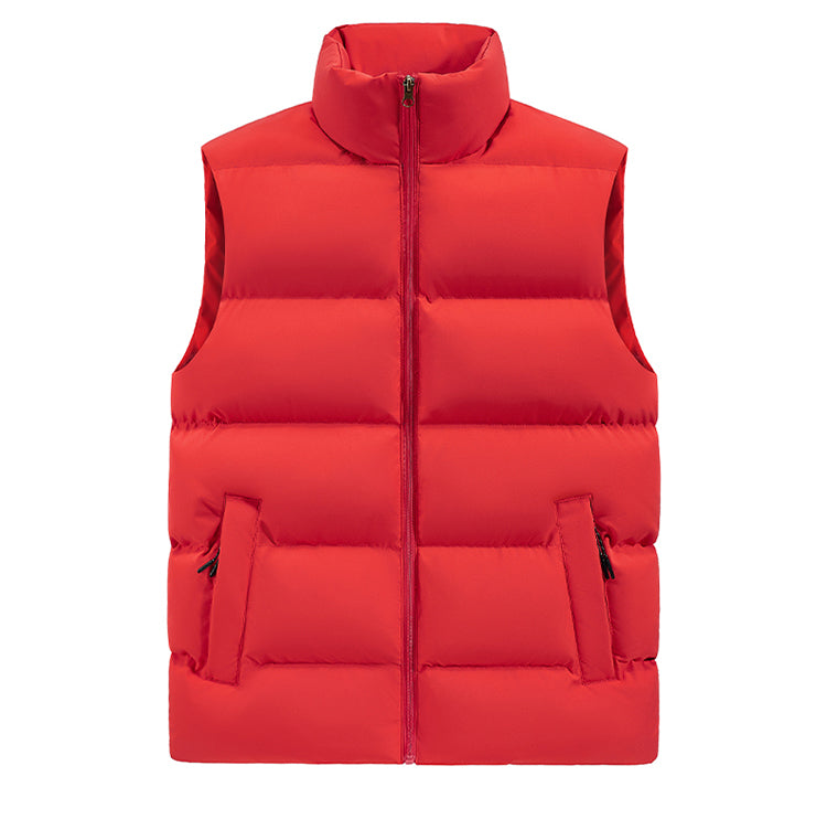 New Fashionable Casual Men's Black Stand-Up Collar Thickened Fleece Vest