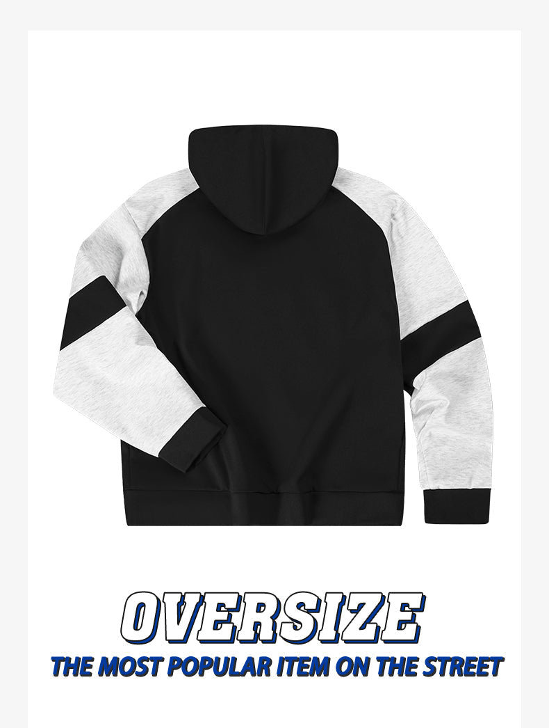 Casual Sporty Multi-Color Block Print Pullover Hooded Sweatshirt Jacket with Composite Long Sleeves