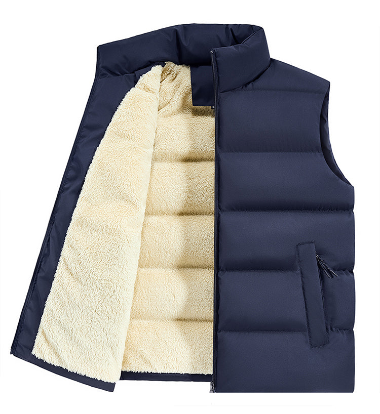 New Fashionable Casual Men's Black Stand-Up Collar Thickened Fleece Vest