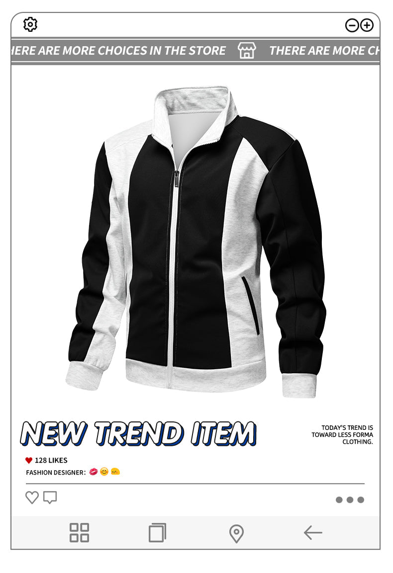 Casual sports versatile color blocking patchwork stand up collar cardigan composite long sleeved sweatshirt jacket