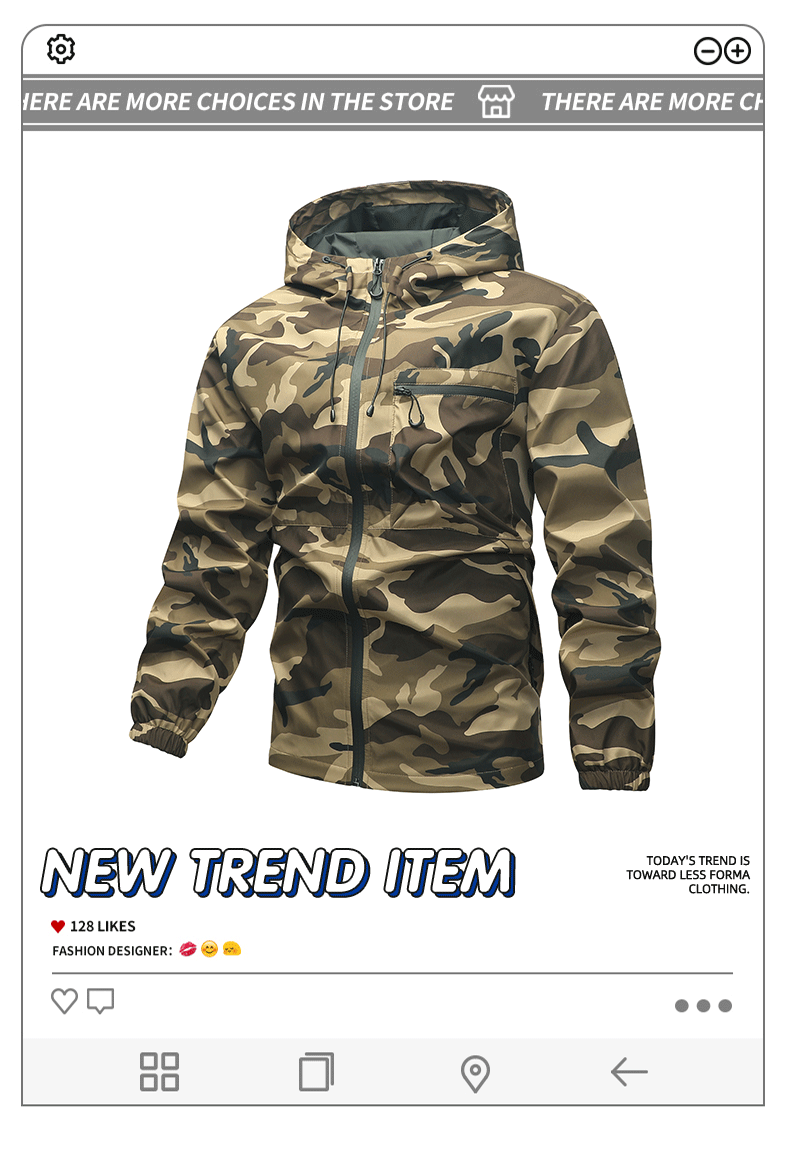 American high street casual versatile sports outdoor single flush waterproof camouflage hooded jacket top