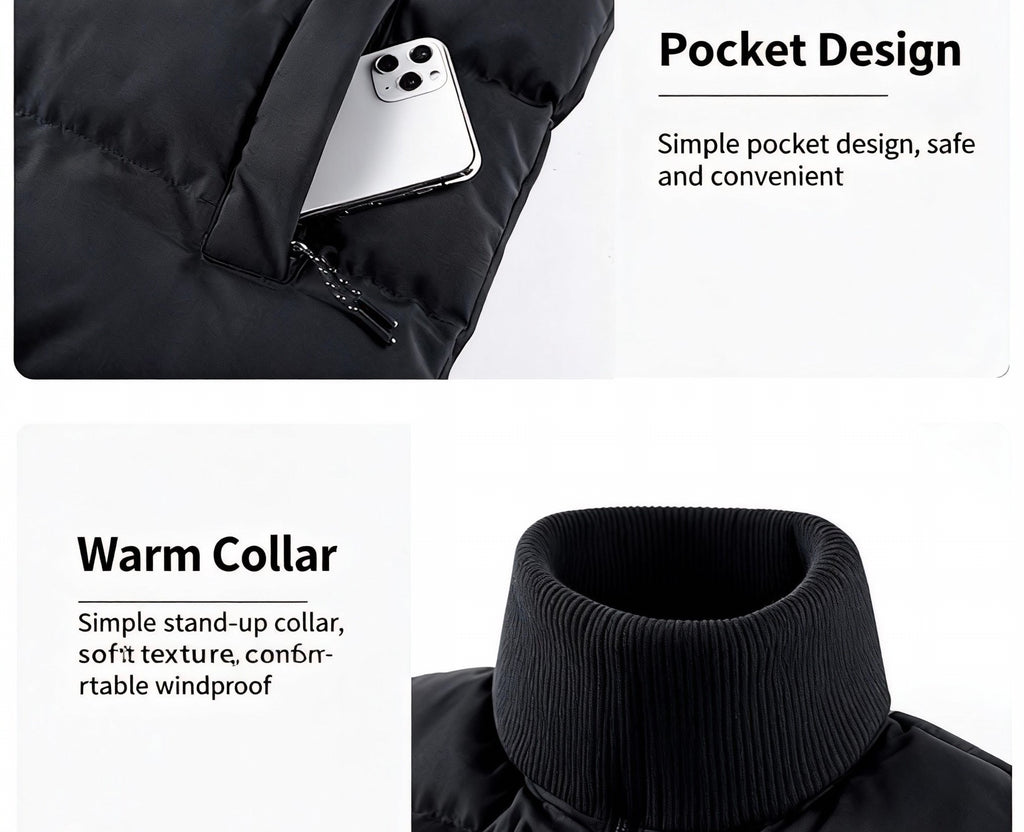 New Fashionable Casual Men's Black Stand-Up Collar Thickened Fleece Vest