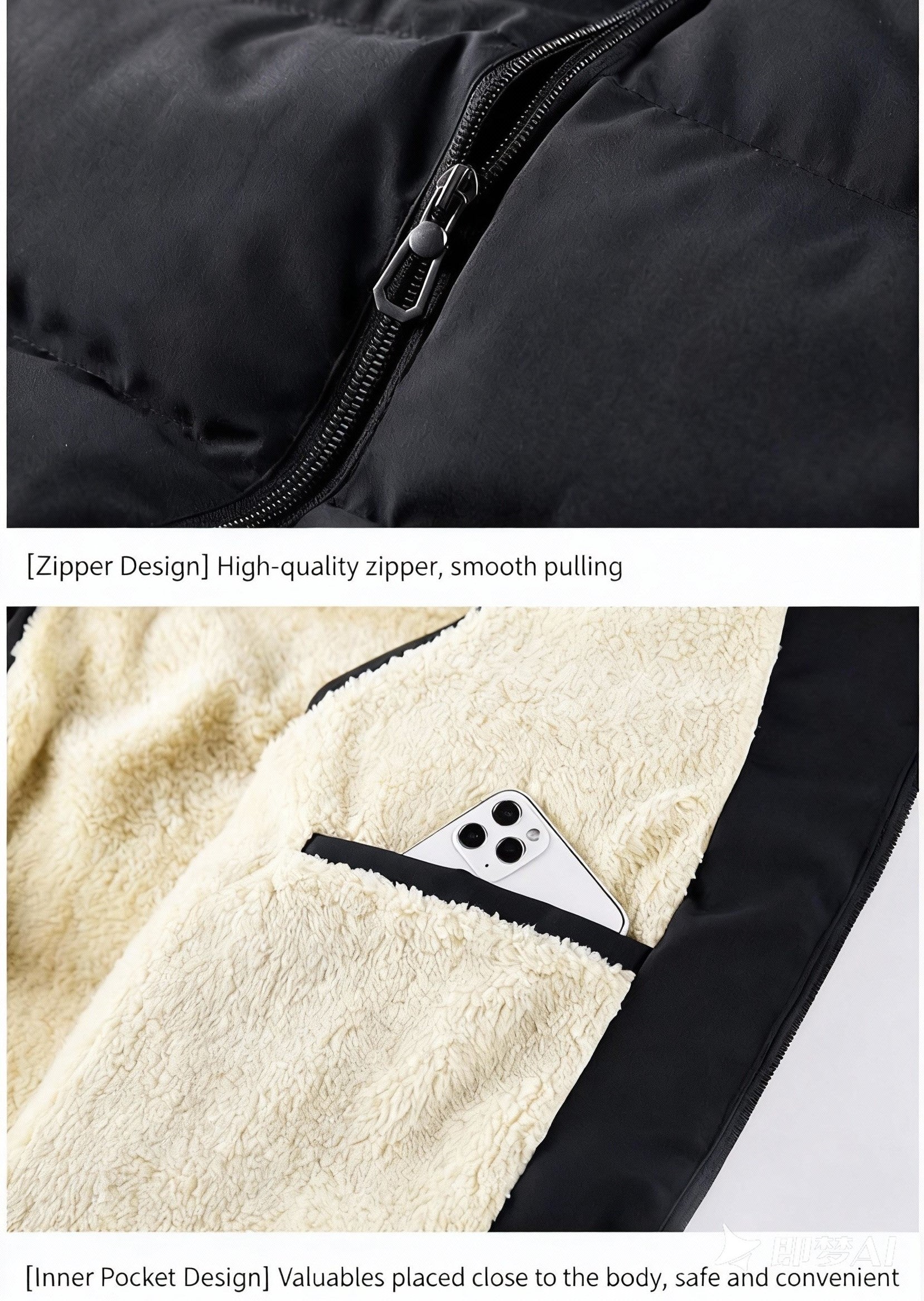 New Fashionable Casual Men's Black Stand-Up Collar Thickened Fleece Vest