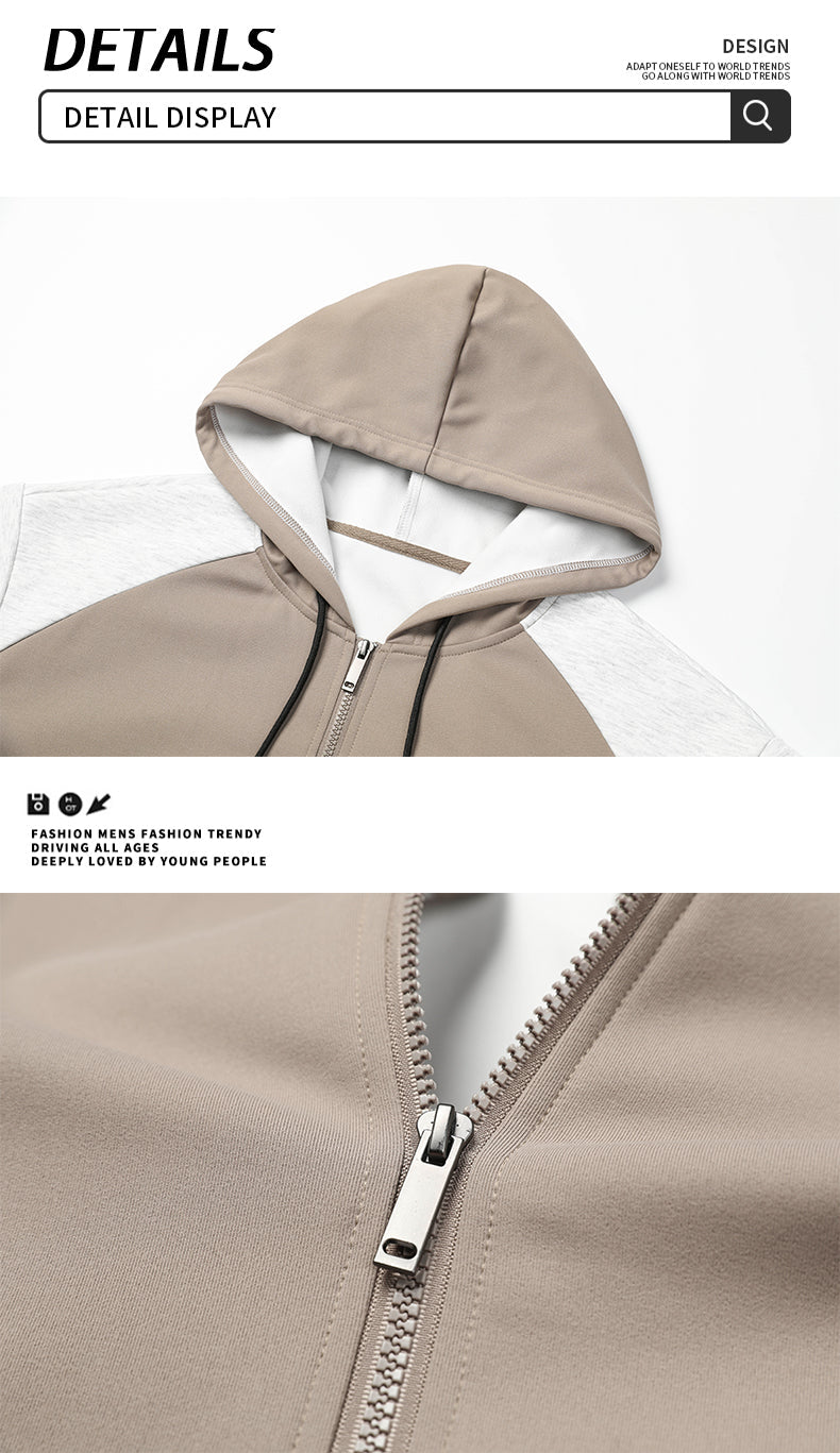 Casual Sporty Multi-Color Block Print Pullover Hooded Sweatshirt Jacket with Composite Long Sleeves