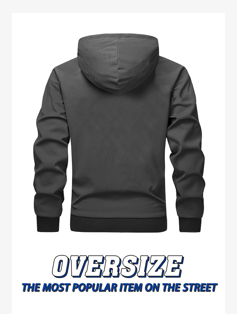 Leisure and sports versatile multi pocket hooded cardigan workwear composite long sleeved sweatshirt jacket