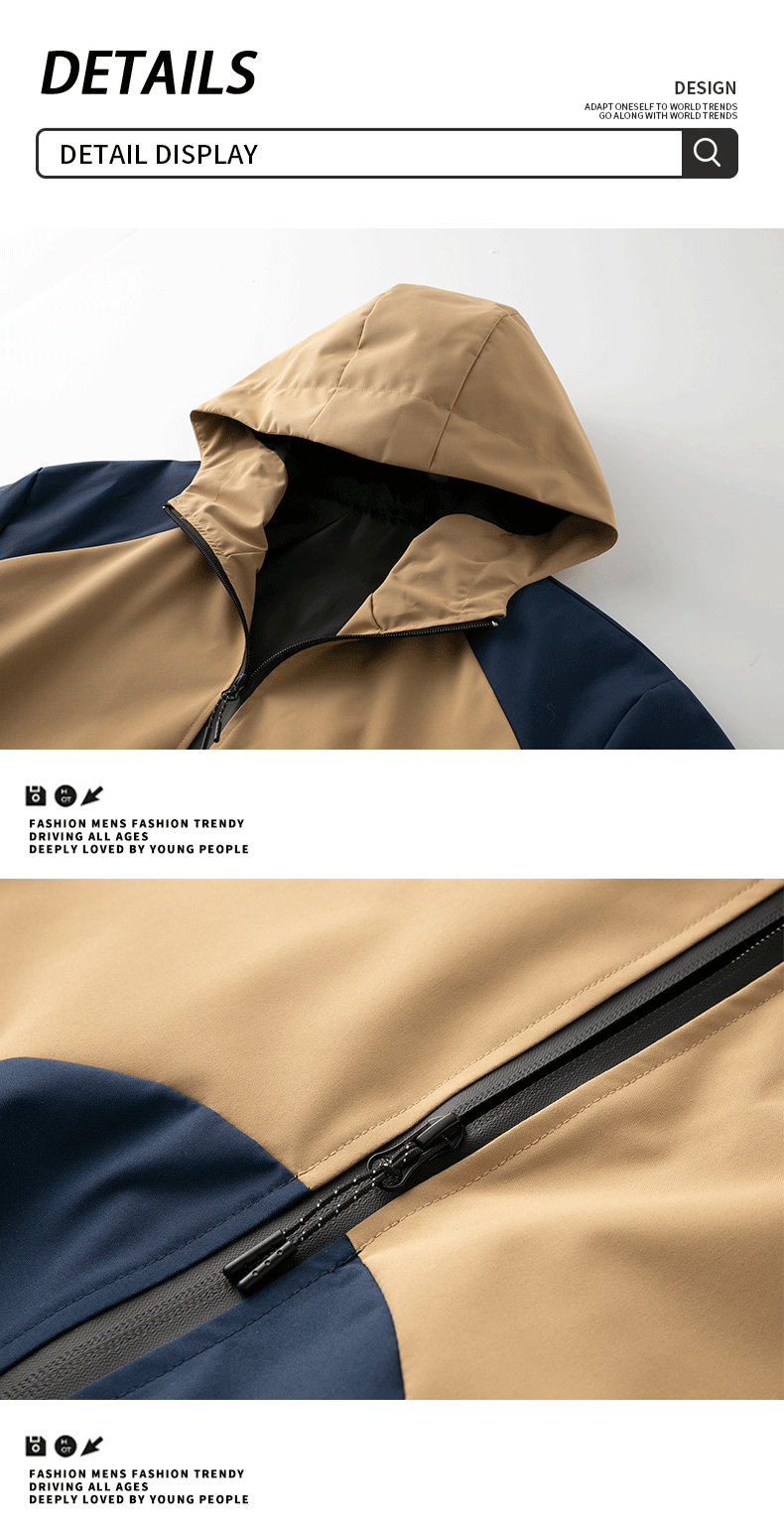 Men's sports outdoor casual loose and versatile trendy patchwork top hooded jacket jacket jacket