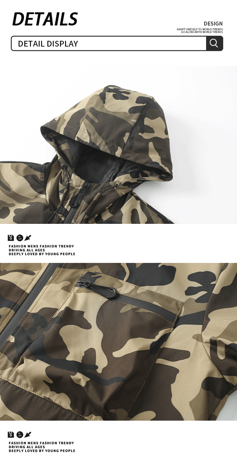 American high street casual versatile sports outdoor single flush waterproof camouflage hooded jacket top