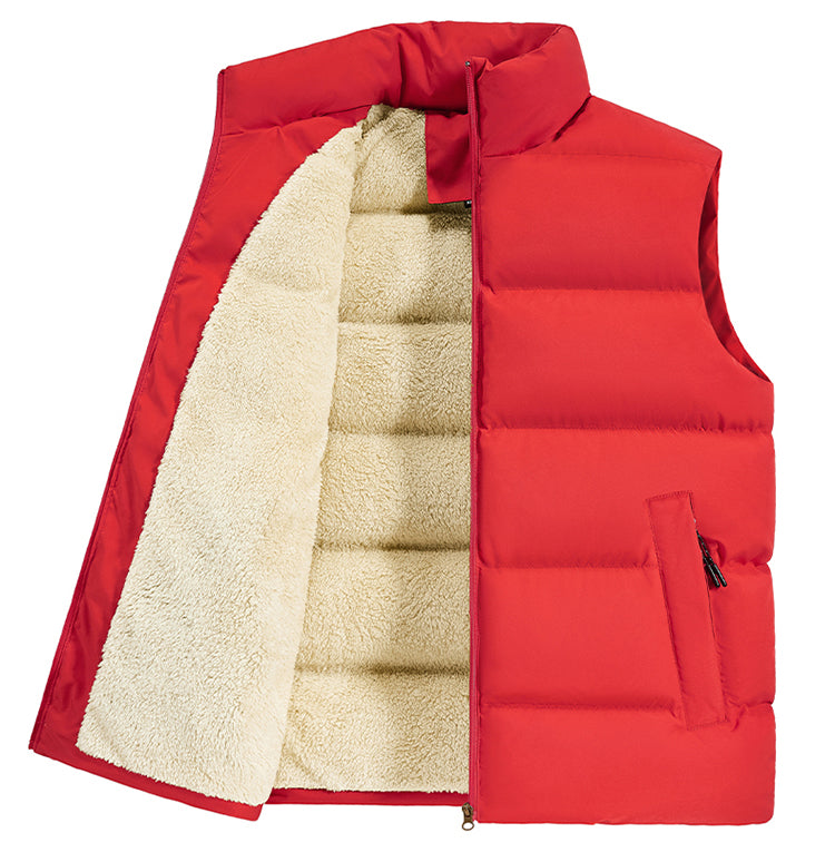 New Fashionable Casual Men's Black Stand-Up Collar Thickened Fleece Vest