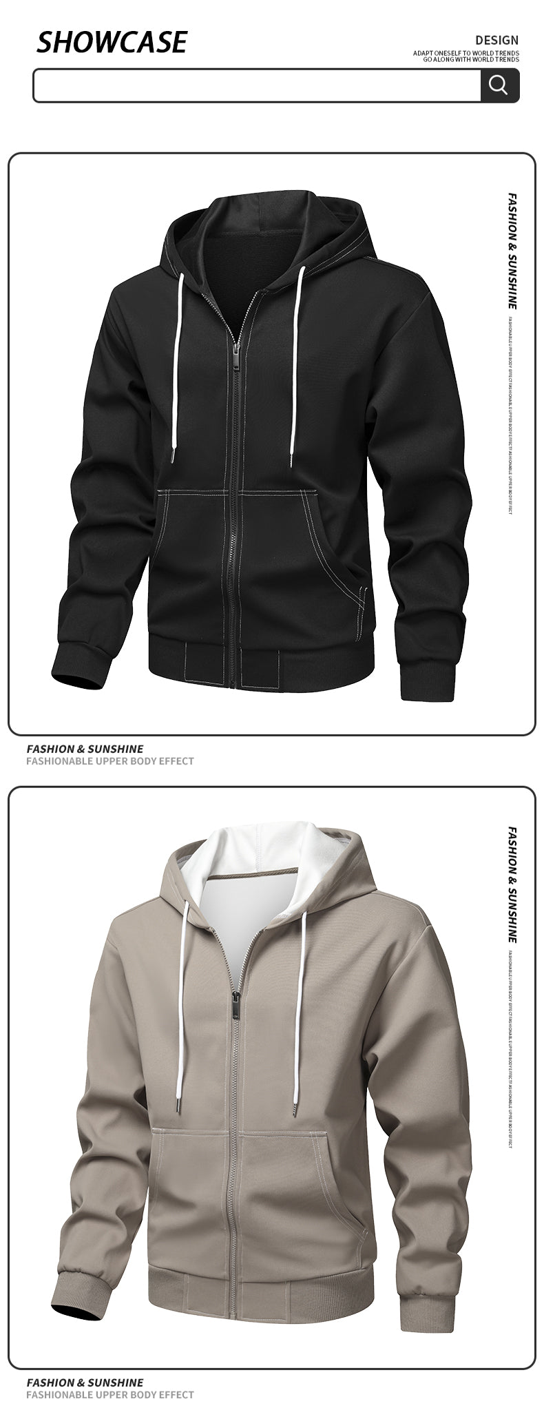 Casual Sporty Versatile Hooded Cardigan Composite Fashion Long Sleeve Sweatshirt Jacket