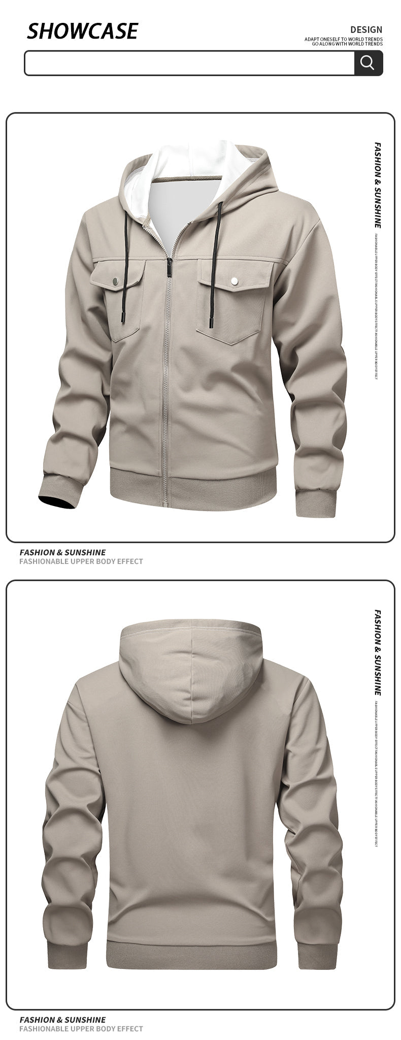 Leisure and sports versatile multi pocket hooded cardigan workwear composite long sleeved sweatshirt jacket