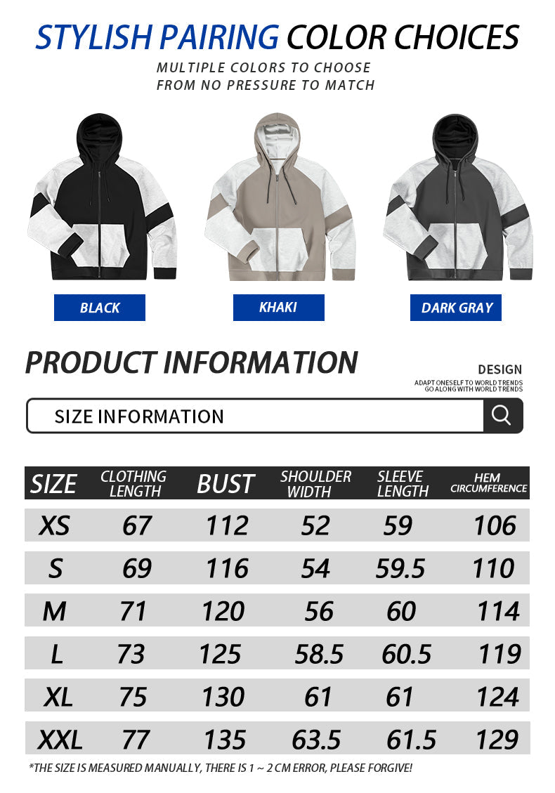 Casual Sporty Multi-Color Block Print Pullover Hooded Sweatshirt Jacket with Composite Long Sleeves